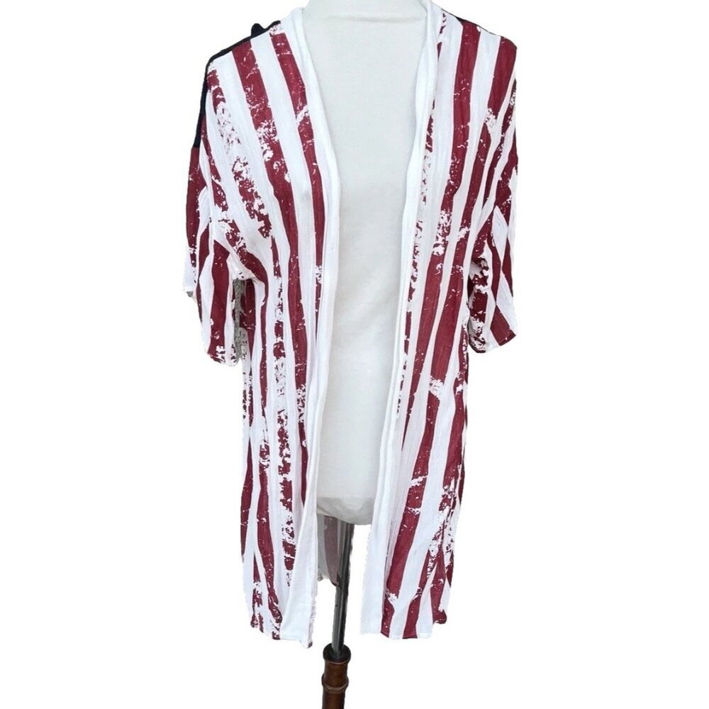 Preowned Dee Elly Womens American Flag Shawl Cardigan Size S - Picture 3 of 8